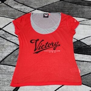 VICTORY MOTORCYCLE CONTRAST TRIM LOGO SCOOP-NECK TEE-SHIRT
